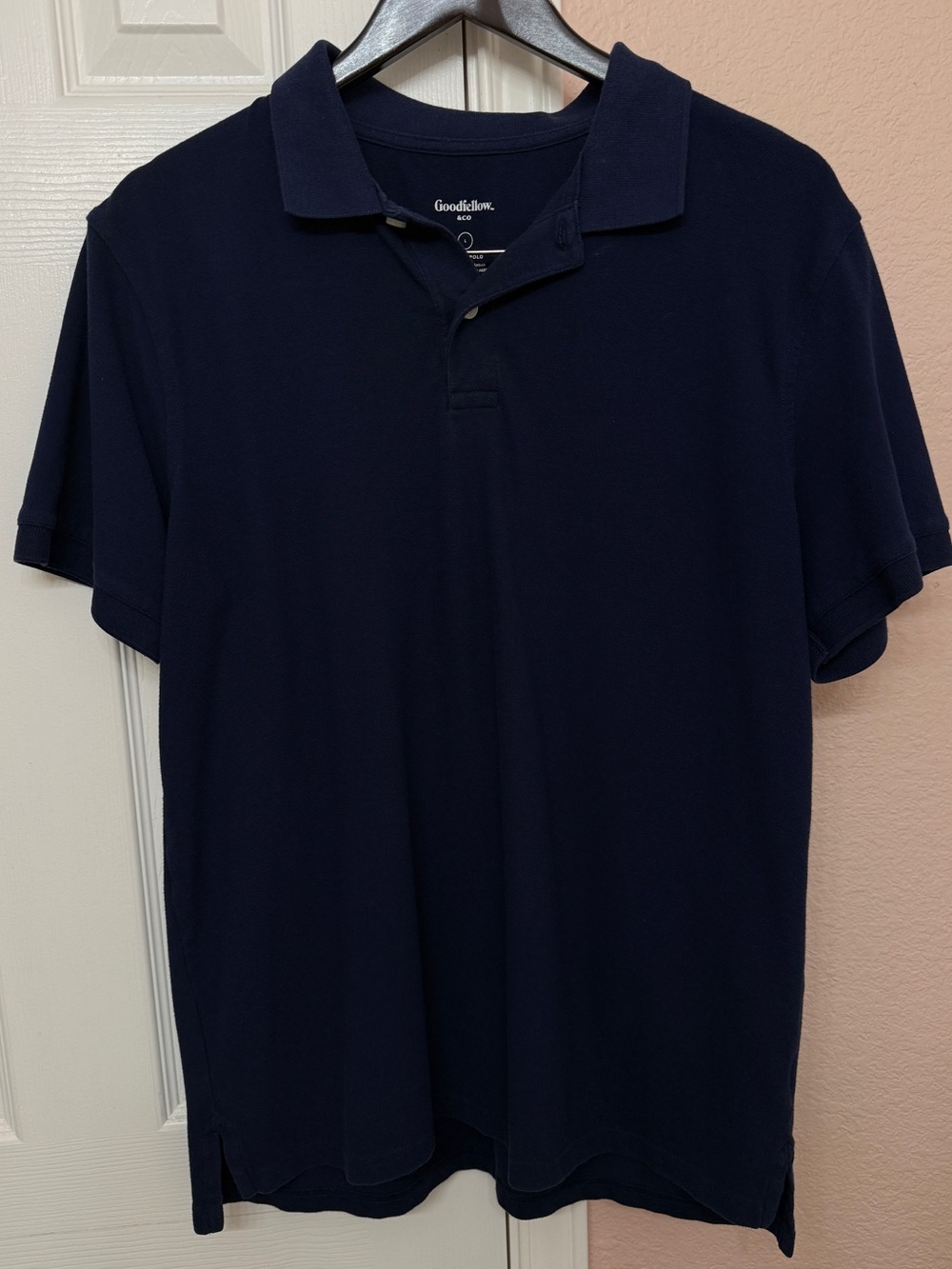 Goodfellow & Co Mens L Dark Navy Blue Loring Short Sleeve Polo Cotton Blend